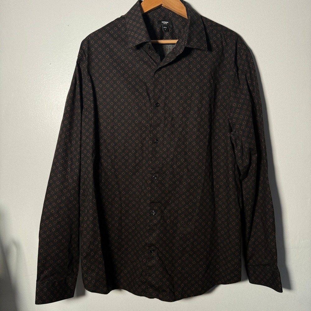 Express Slim 1MX Mens XL Long Sleeve Button Down Shirt Geometric Circle Print